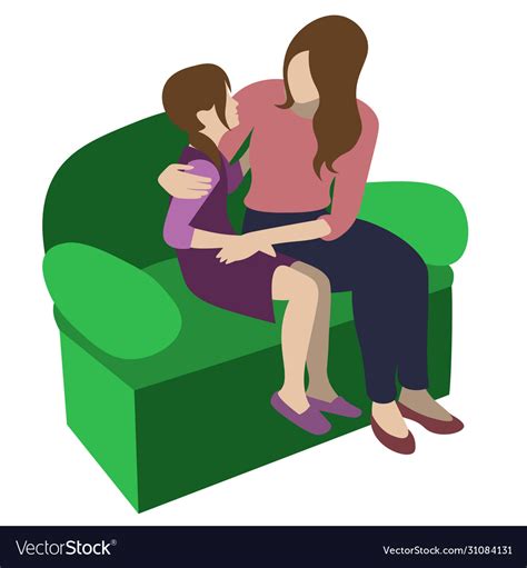 Mother And Daughter Sitting On Sofa Talking Vector Image
