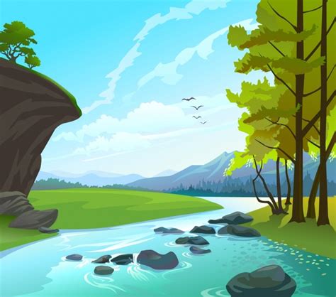 Beautiful Natural Landscape Vector Free Vector In