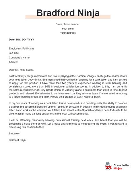 Get, create, make and sign well fargo bank letter headed. Cover Letter Example For a Bank Teller With Bonus Writing ...