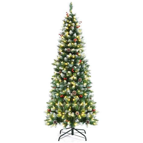 Costway 6 Ft Pre Lit Artificial Christmas Tree Hinged Pencil Christmas