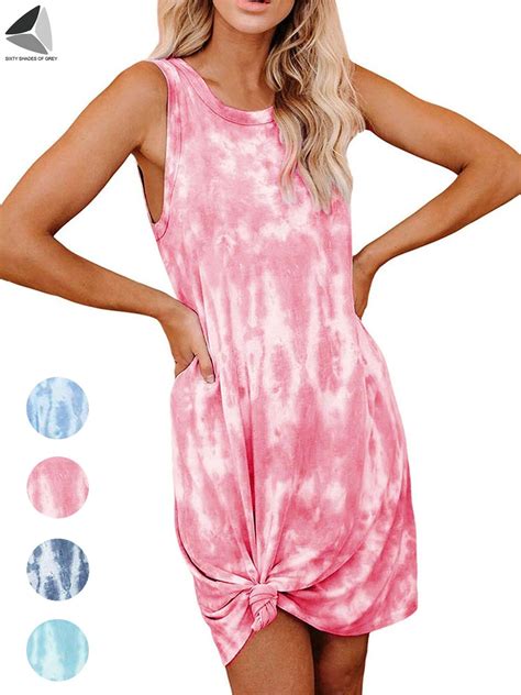Sixtyshades Women S Tie Dye Summer Tank Dress Casual Sleeveless T Shirt Dresses Beach Short