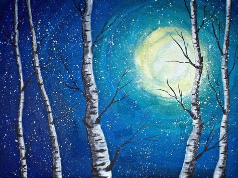 Acrylic Painting Class Birch Trees Winter Painting Birch Tree