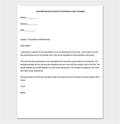 Gym Cancellation Letter Template
