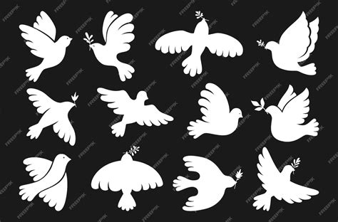Premium Vector Peace Symbol Dove Shape Set Flying Bird Pigeon Olive