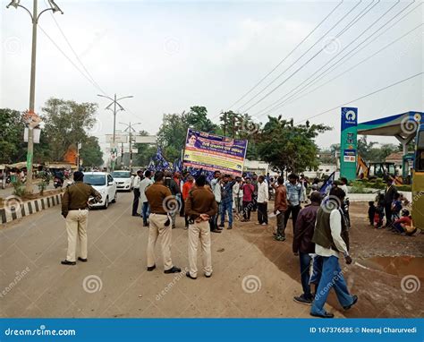 Indian Police Officers On Duty During Political Party Road Show On