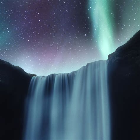 2048x2048 Waterfall Aurora Northern Lights 4k Ipad Air Hd 4k