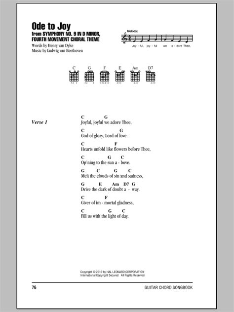 Ode To Joy Sheet Music By Ludwig Van Beethoven Lyrics And Chords 82208