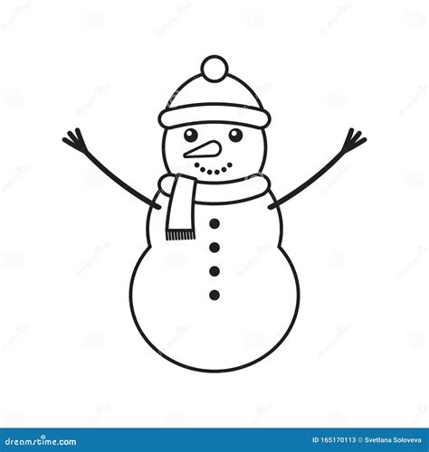 Vector Flat Outline Snowman Stock Illustration Illustration Of Line