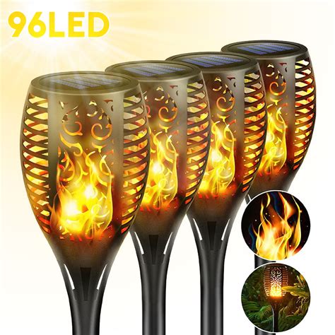 Solarera 4 Pcs Solar Path Torch Lights 96 Led Solar Flame Lights