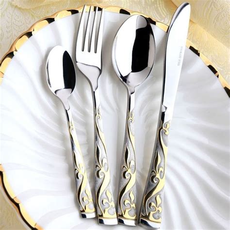 4pcs Luxury Gold Flatware Cutlery Sets The Royal Style Mirror Polished Stainless Steel