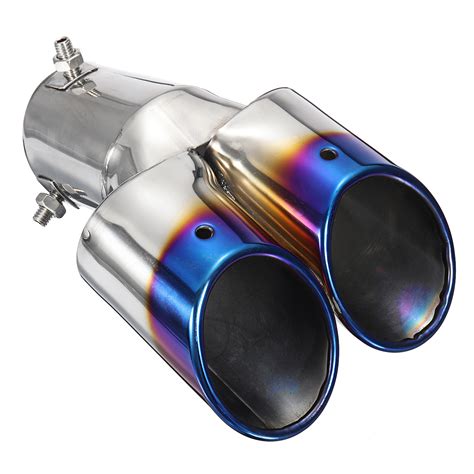 25 Inch Blue Car Burnt Dual Exhaust Pipes Polished Stainless Steel