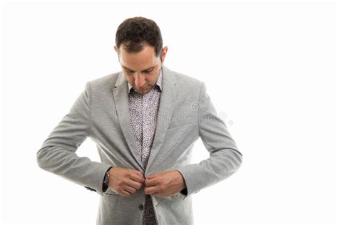 Portrait Of Business Man Buttoning His Jacket Stock Image Image Of