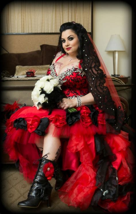 Vampire Red And Black Gothic Wedding Dress With Hand Sewn Rhinestones
