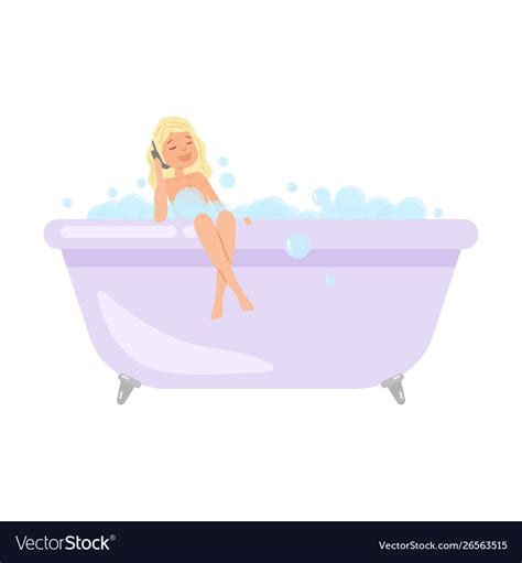 Cute Blonde Girl Is Taking A Bath And Talking Vector Image