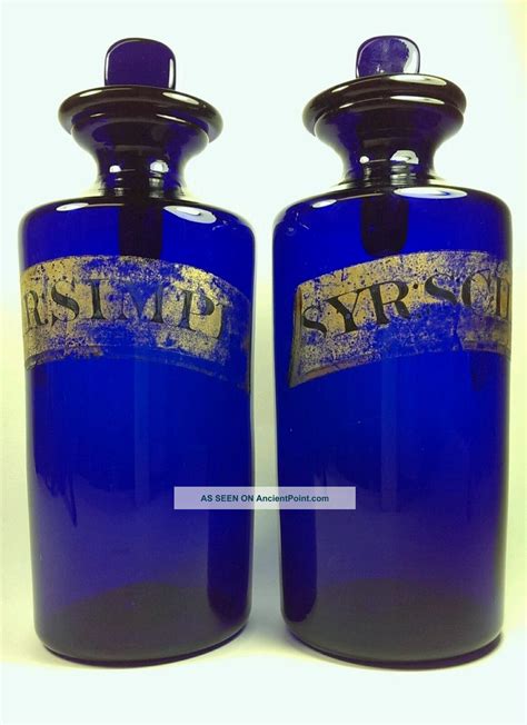 Antique 19th Century Cobalt Blue Glass Apothecary Pharmacy Jars