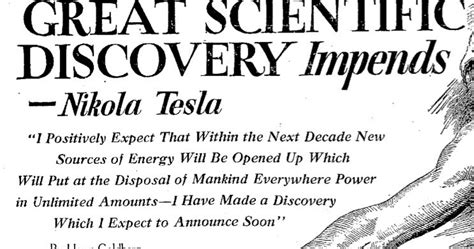 Great Scientific Discovery Impends A Nikola Tesla Newspaper Article