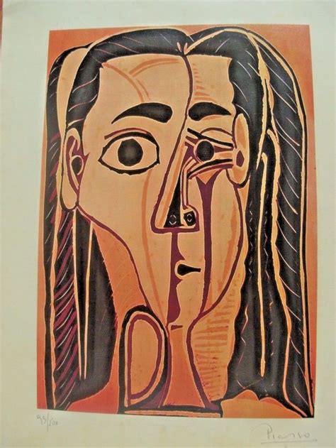 Pablo Picasso Lithograph Print Signed Face Christies New York Stamp