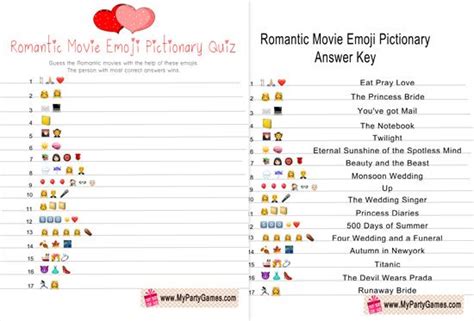 Free Printable Romantic Movie Emoji Pictionary Quiz Valentines Day