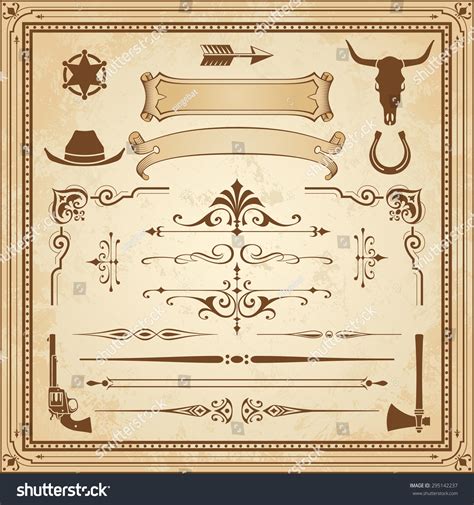 Collection Wild West Ornament Frames Rulers Stock Vector Royalty Free