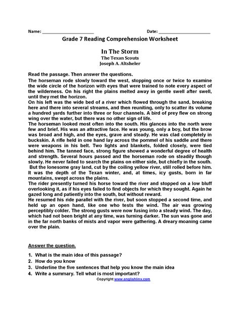 8th Grade Reading Comprehension Test With Answers Pdf Maryann Kirbys