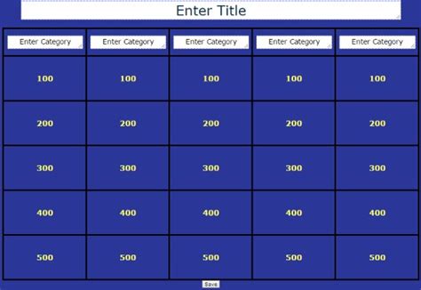 It's a break from the regular routine and students love the teamwork and competitiveness of it. Create Jeopardy! Game Template without Powerpoint ...