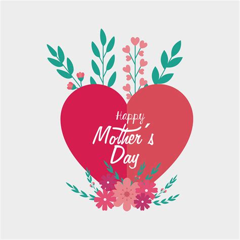 Happy Mother Day Card With Heart And Flowers Decoration 1909815 Vector