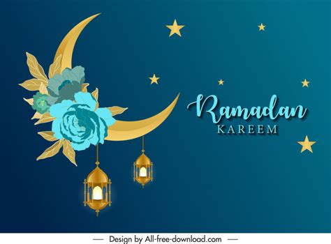 Islam Ramadan Banner Template Stars Crescent Hanging Lights Botany