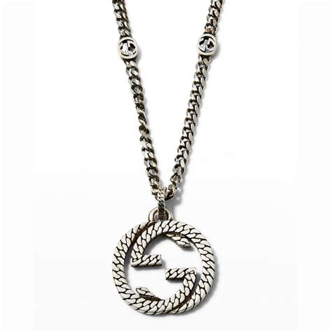 Gucci Mens Interlocking G Sterling Silver Pendant Chain Necklace