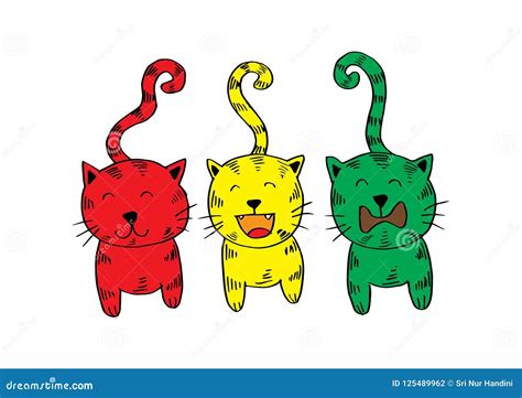 Three Cats Cartoon Style Stock Illustration Illustration Of Peek