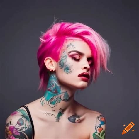 Stylish Female Model With Pink Hair And Tattoos On Craiyon