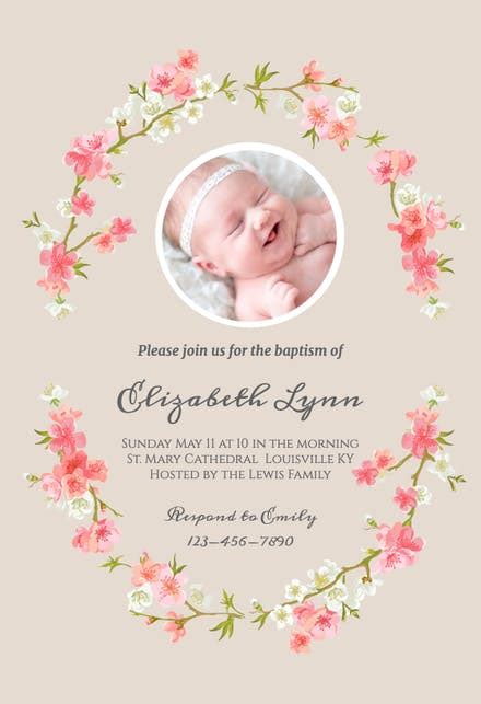 floral baby baptism christening invitation template