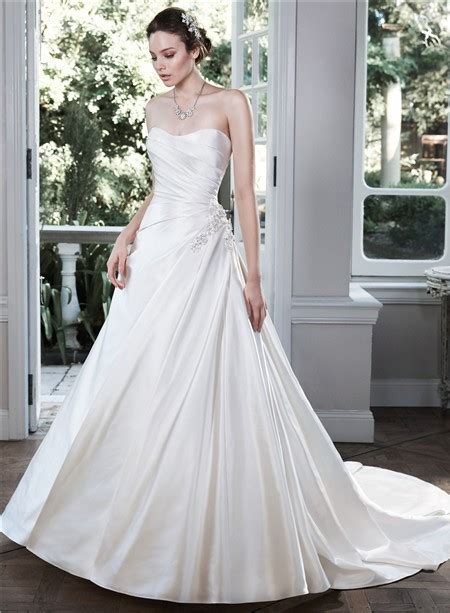 Simple Ball Gown Strapless Low Back Ruched Satin Wedding Dress