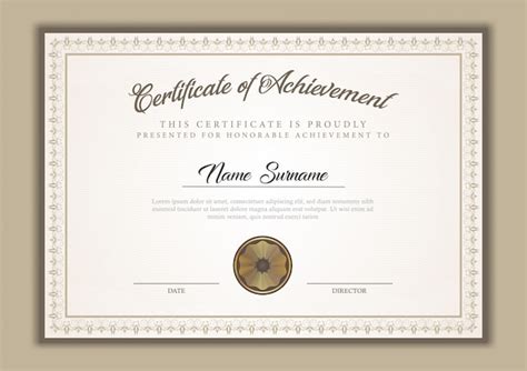 Diploma De Plantilla De Certificado Con Adorno De Borde Sello Y Texto