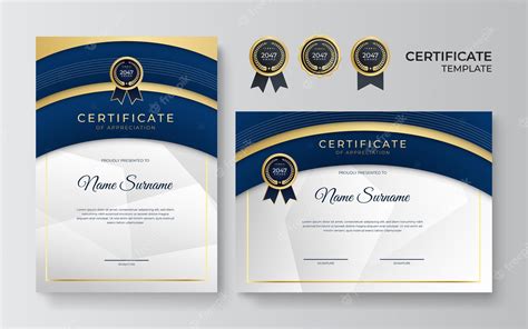 Elegante Plantilla De Certificado De Diploma Azul Y Dorado Vector Premium