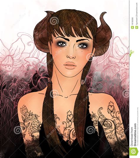 Taurus Zodiac Sign As A Beautiful Girl Stock Illustration