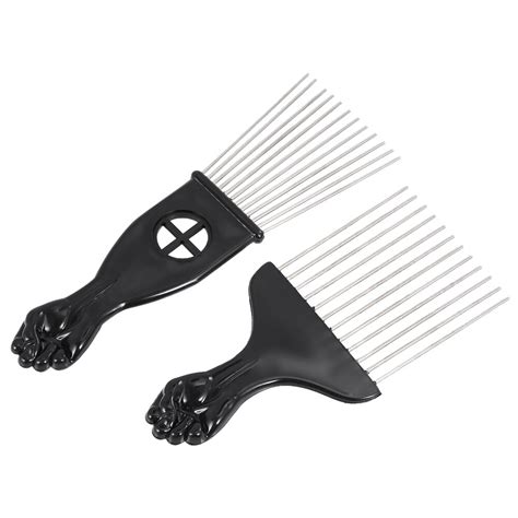 2pcs Mental Afro Hair Comb Inserted Pick Hairbrush For Curly Hair Hair Brush Wide Teeth Massage