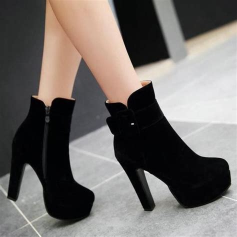 Chunky High Heel Ankle Boots Faux Suede Platform Boots Heels High Heel Boots Ankle Ankle