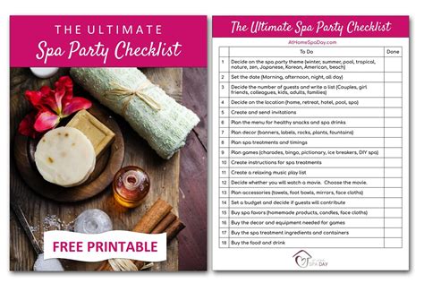 Free Spa Party Checklist Printable Plan The Perfect Party