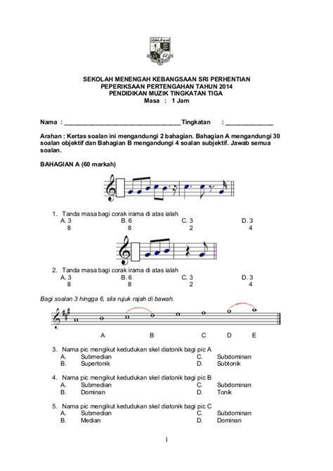Soalan muzik tahun 1 sem 2. Dapatkan Peperiksaan Pertengahan Tahun Pendidikan Muzik ...