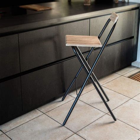 Tabouret De Bar Pliant Avec Dossier FRIENDS Bois Et Noir Bois Et