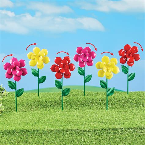 Metal Floral Wind Spinner Petals Garden Stakes Set Of 6 Collections