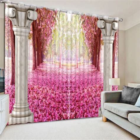 Luxury 3d Blackout Window Curtains Roman Pink Scenery Beautiful