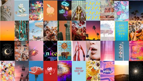 80 Pcs Rainbow Aesthetic Digital Collage Kit Tezza Poster Etsy