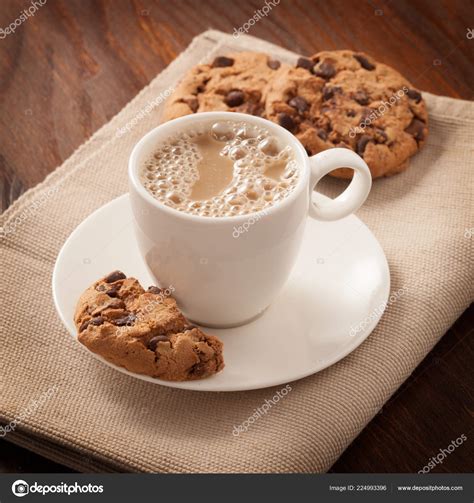 Images Cup Of Coffee And Cookies Cup Coffee Cookies Table — Stock