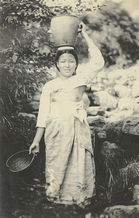 Lot Antique Early Photo Woman Transporting Water Korea Nude