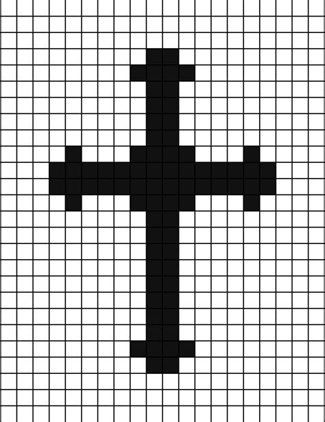 A Pixel Art Template Of The Religious Cross Silhouette And Fancy With