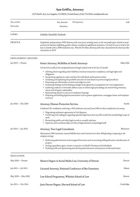 Jul 30, 2020 · a curriculum vitae (cv) written for academia should highlight research and teaching experience, publications, grants and fellowships, professional associations and licenses, awards, and any other details in your experience that show you're the best candidate for a faculty or research position advertised by a college or university. Lawyer Cv Example - Collection - Letter Templates