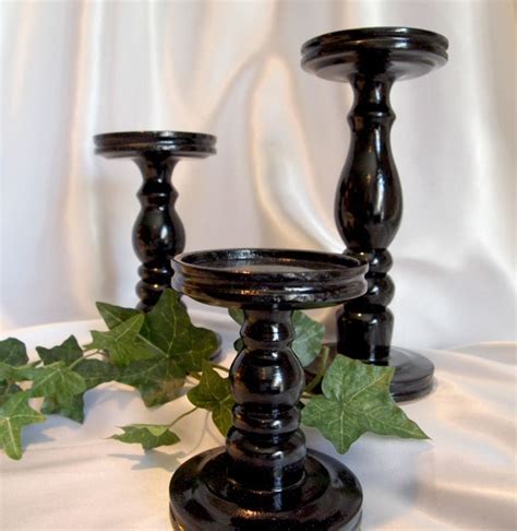 High Gloss Black Pillar Candle Holders Set Of 3