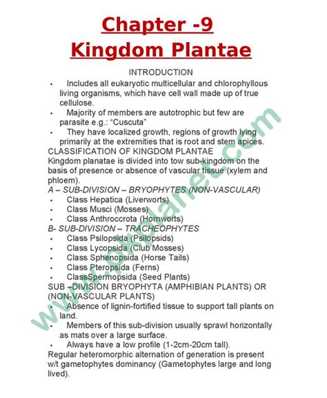 1st year biology notes chapter 9 kingdom plantae line served