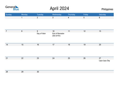 April 2024 Calendar With Holidays Philippines Free Jany Roanne